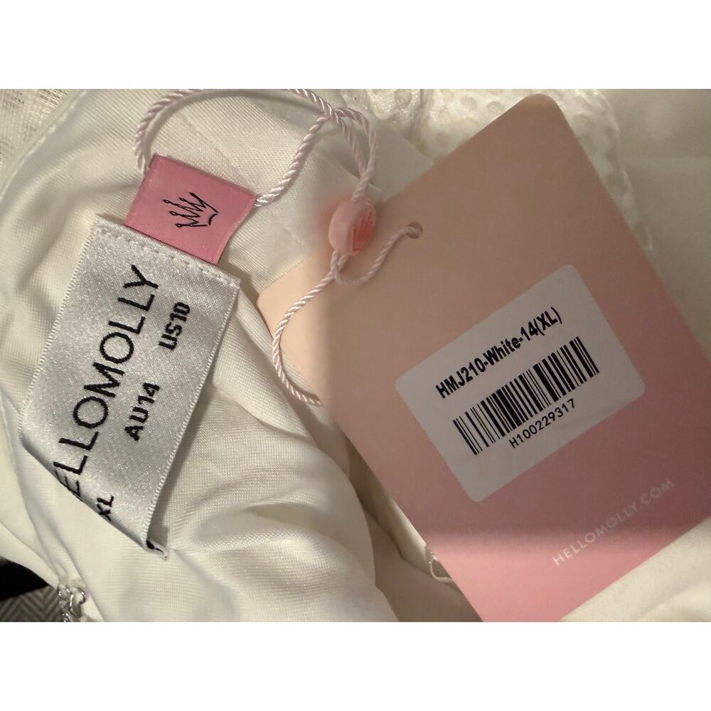 NWT Hello Molly Lavish Soirées Mini Dress White XL 10 Ruffle Strap Bridal Shower - Picture 7 of 8